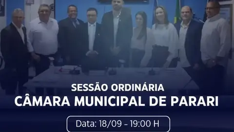 Nesta sexta-feira, a partir das 19h, a Câmara Municipal de Parari realiza mais uma Sessão Ordinária, com a discussão de importantes temas de interesse da população, além da apresentação e apreciação de novos projetos.