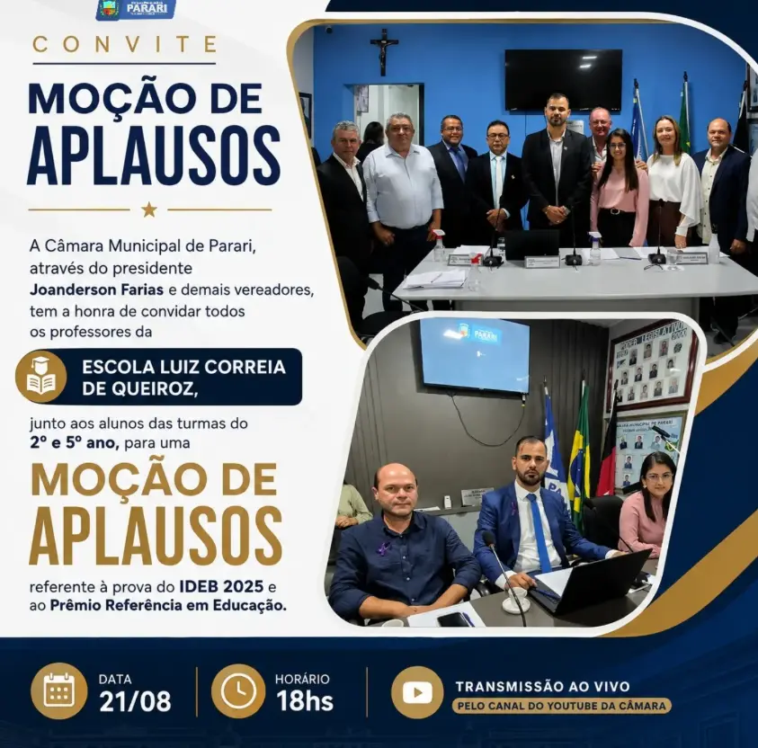 🎓👏 MOÇÃO DE APLAUSOS À EDUCAÇÃO DE PARARI!