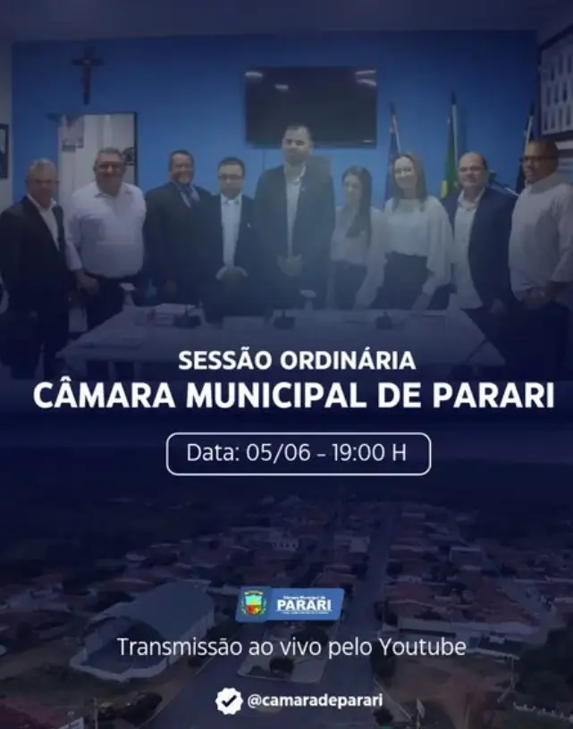 🏛️ Hoje tem Sessão Ordinária na Câmara Municipal de Parari!