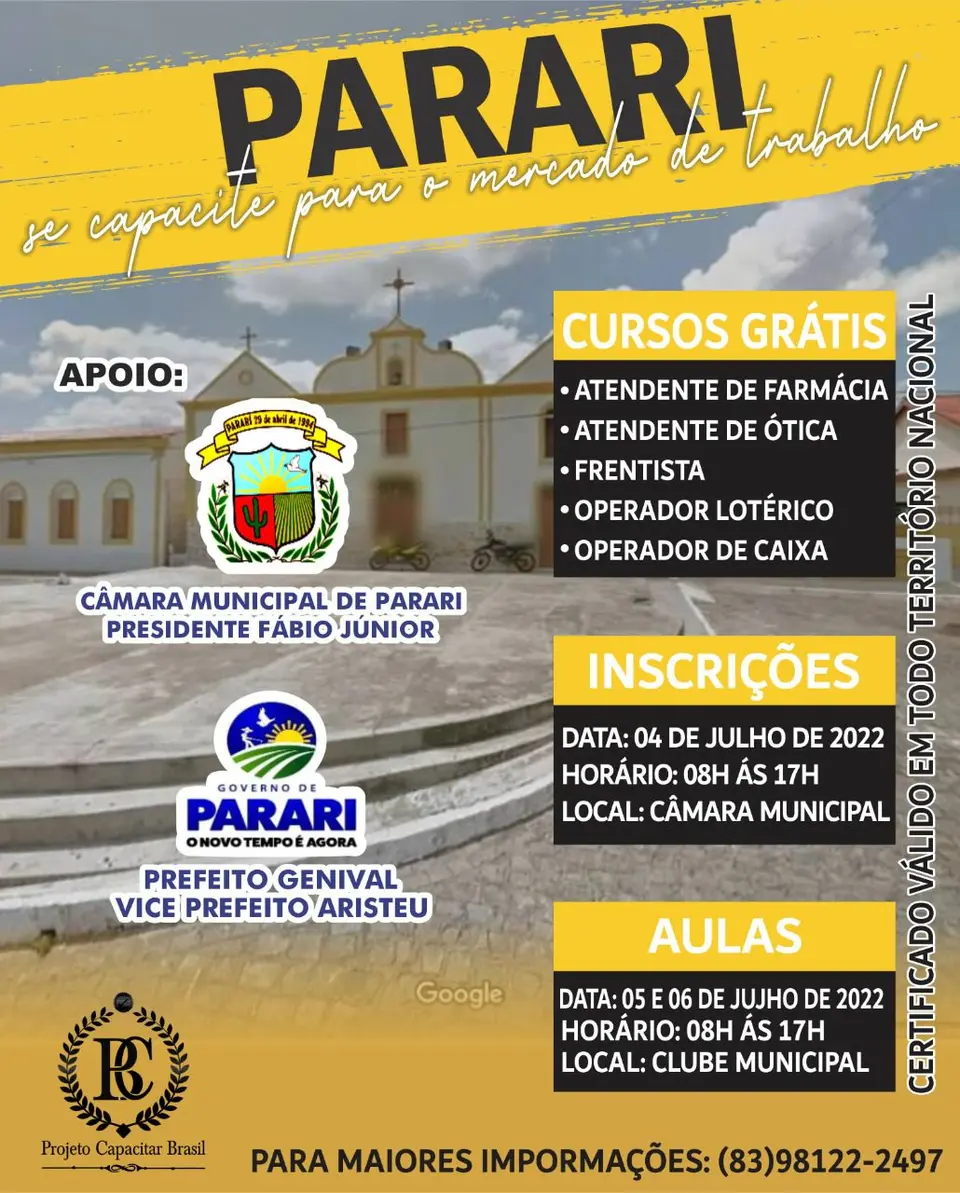 Câmara de Parari e Prefeitura promovem cursos em parceria com o projeto Capacitar