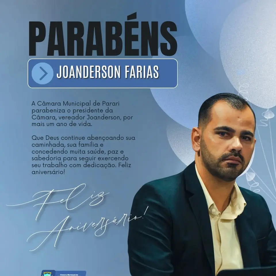 Câmara de Parari parabeniza Vereador Joanderson por seu aniversário