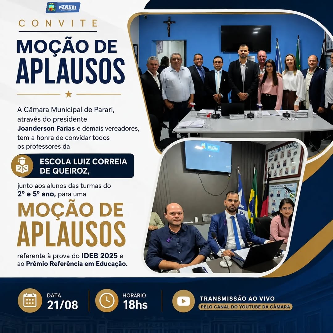 🎓👏 MOÇÃO DE APLAUSOS À EDUCAÇÃO DE PARARI!